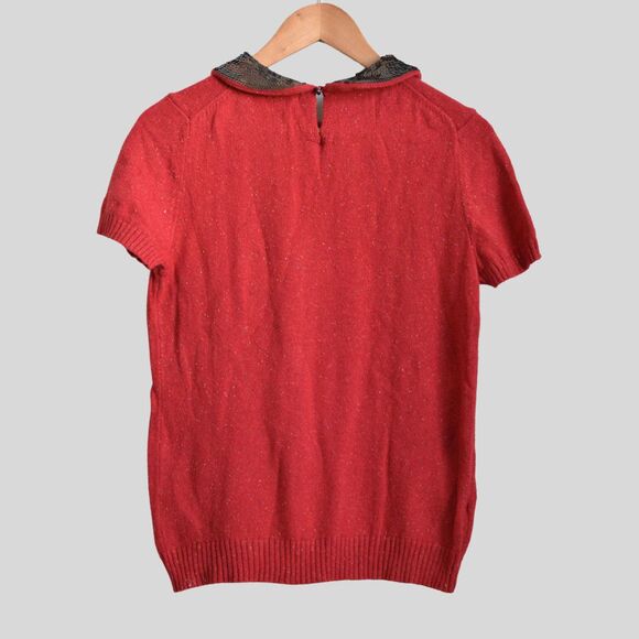 TOMMY HILFIGER Women's Sequin Collar Red Sweater Size M - Picture 2 of 8